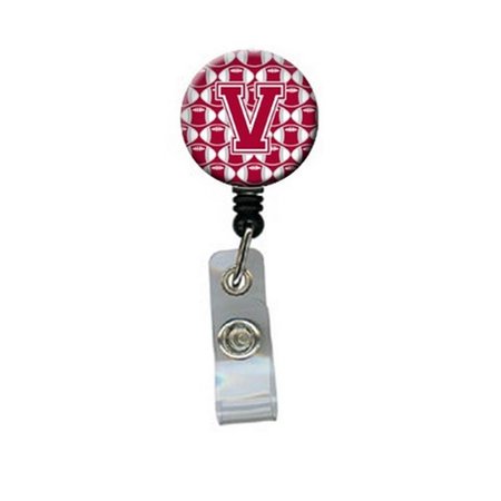 CAROLINES TREASURES Letter V Football Crimson, Grey and White Retractable Badge Reel CJ1065-VBR